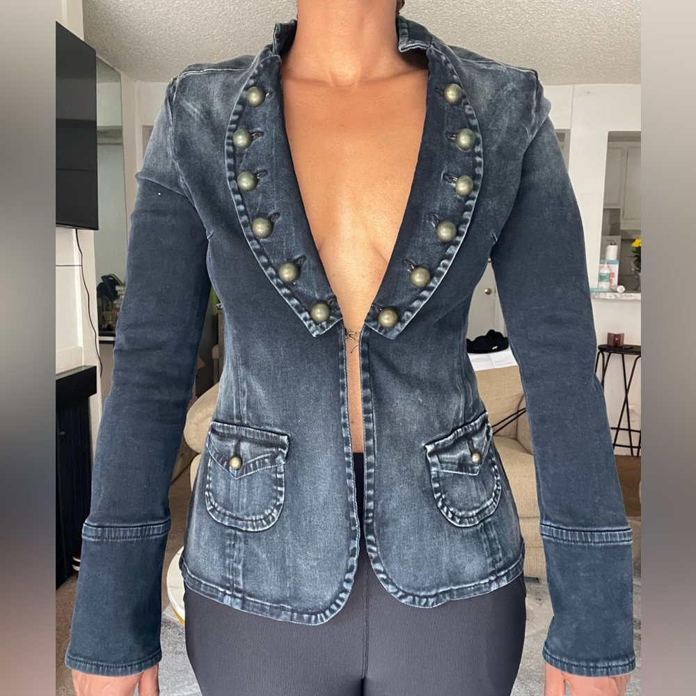 7 For All Mankind Black Blazer Fitted Tailored